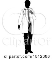Doctor Man and Clipboard Medical Silhouette Person by AtStockIllustration #COLLC1812388-0021