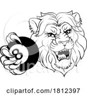 Poster, Art Print Of Lion Angry Pool 8 Ball Billiards Mascot Cartoon