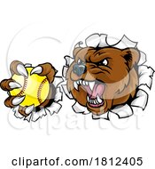 Poster, Art Print Of Bear Softball Animal Sports Team Mascot