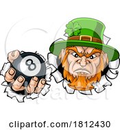 Poster, Art Print Of Leprechaun Pool 8 Ball Billiards Mascot Cartoon