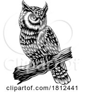 Poster, Art Print Of Owl Mascot Bird On Branch Animal Illustration