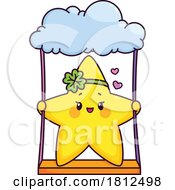 Poster, Art Print Of Star Mascot Character Swinging From A Cloud