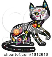 Poster, Art Print Of Cat Mexican Day Of The Dead Sugar Skull Skeleton