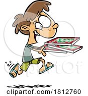Poster, Art Print Of Boy Running With Pizza Cartoon
