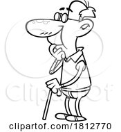 Poster, Art Print Of Thoughtful Old Man Black And White Cartoon