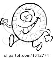 Poster, Art Print Of Happy Running Peppermint Candy Mascot Black And White Cartoon