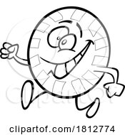 Happy Running Peppermint Candy Mascot Black And White Cartoon