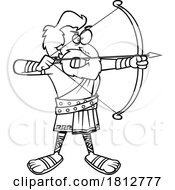 Odysseus Aiming An Arrow Black And White Cartoon
