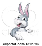 Poster, Art Print Of Easter Bunny Rabbit Cartoon Character Peeking Sign