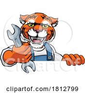 Poster, Art Print Of Tiger Plumber Or Mechanic Holding Spanner