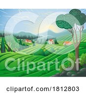 Poster, Art Print Of Landscape Background Hills Mountains Fields Trees