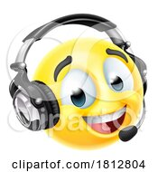 Poster, Art Print Of Cartoon Emoji Emoticon Face With Headset