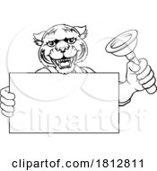 Poster, Art Print Of Plumber Tiger Plunger Cartoon Plumbing Mascot