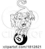 Poster, Art Print Of Lion Angry Pool 8 Ball Billiards Mascot Cartoon