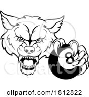 Poster, Art Print Of Wolf Angry Pool 8 Ball Billiards Mascot Cartoon