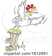 Cartoon Rooster Crowing On A Fence Post