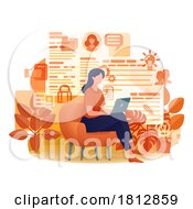Woman Laptop Remote Working Internet Cartoon