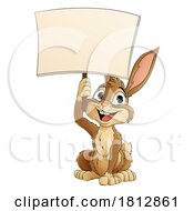 Poster, Art Print Of Easter Bunny Rabbit Holding A Sign Cartoon
