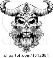 Poster, Art Print Of Viking Warrior Skull Man Mascot Face In Helmet