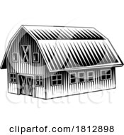 Poster, Art Print Of Farm Barn Rural Building In Vintage Woodcut Style