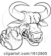 Poster, Art Print Of Bull Minotaur Longhorn Cow Baseball Mascot Cartoon