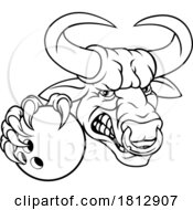 Poster, Art Print Of Bull Minotaur Longhorn Cow Bowling Mascot Cartoon