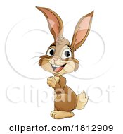 Poster, Art Print Of Easter Bunny Rabbit Peeking Around Sign Cartoon