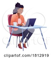 Woman Using Laptop Computer Cartoon Illustration