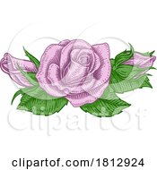 Rose Flower Design Woodcut Vintage Retro Style by AtStockIllustration #COLLC1812924-0021