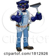 Poster, Art Print Of Panther Car Or Window Cleaner Holding Squeegee