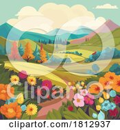 Poster, Art Print Of Fields Hills Flowers Country Landscape Background