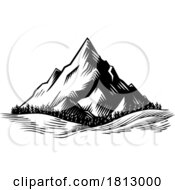 Mountains Range Woodcut Engraved Style Drawing