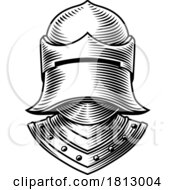 Knight Helm Medieval Helmet Vintage Woodcut Style