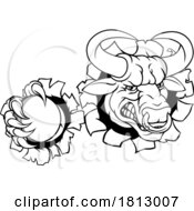 Poster, Art Print Of Bull Minotaur Longhorn Cow Cricket Mascot Cartoon