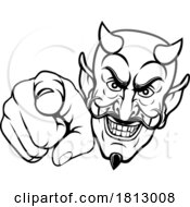 Poster, Art Print Of Devil Satan Mascot Cartoon Character Pointing