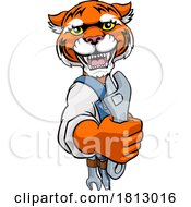 Poster, Art Print Of Tiger Plumber Or Mechanic Holding Spanner