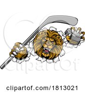 Poster, Art Print Of Lion Ice Hockey Player Cartoon Sports Mascot