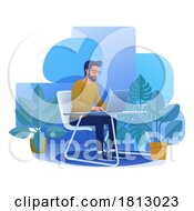 Poster, Art Print Of Man Using Laptop Computer Cartoon Illustration