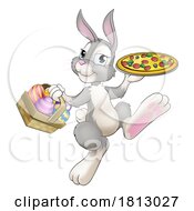 Poster, Art Print Of Easter Bunny Rabbit Cartoon Pizza Restaurant Chef