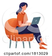 Poster, Art Print Of Woman Using Laptop Computer Cartoon Illustration