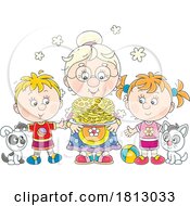 Granny Serving Pancakes To Children Licensed Clipart Cartoon