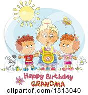 Poster, Art Print Of Happy Birthday Grandma Granny With Children Licensed Clipart Cartoon