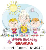 Poster, Art Print Of Happy Birthday Grandma Granny With Children Licensed Clipart Cartoon