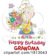 Happy Birthday Grandma Granny With Flowers Licensed Clipart Cartoon