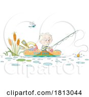 Poster, Art Print Of Grandpa Fishing In A Raft Licensed Clipart Cartoon