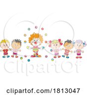 Clown Teaching Kids To Juggle Licensed Clipart Cartoon