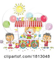 Clown Serving Ice Cream To Kids Licensed Clipart Cartoon