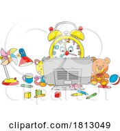 Alarm Clock Mascot On A Computer Licensed Clipart Cartoon