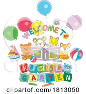 Toys And Welcome To Kindergarten Text Licensed Clipart Cartoon