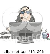 Poster, Art Print Of Evil Secret Intelligence Agent At A Computer Licensed Clipart Cartoon